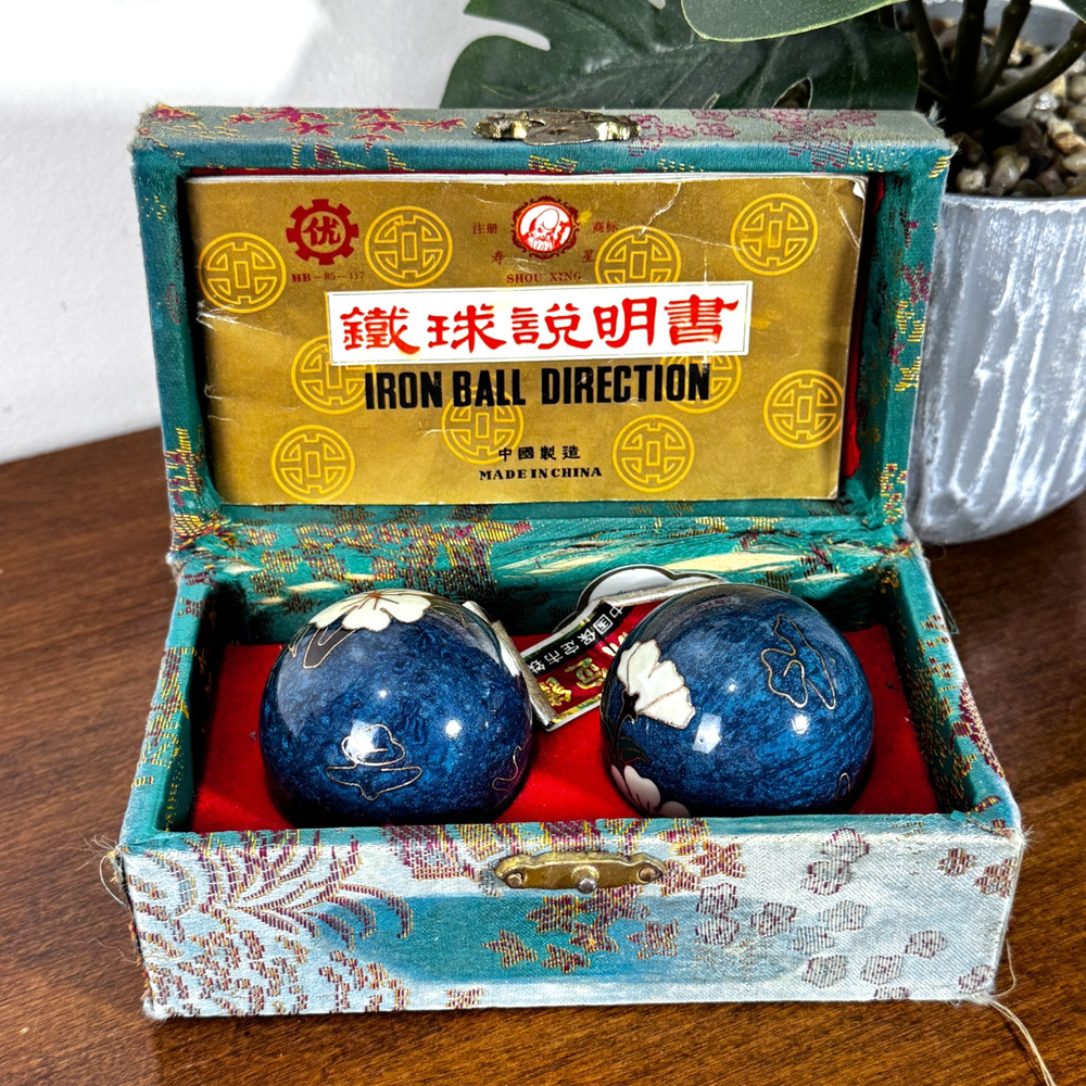 Vintage Iron Ball Direction Chiming Meditation Balls Original Case and Book